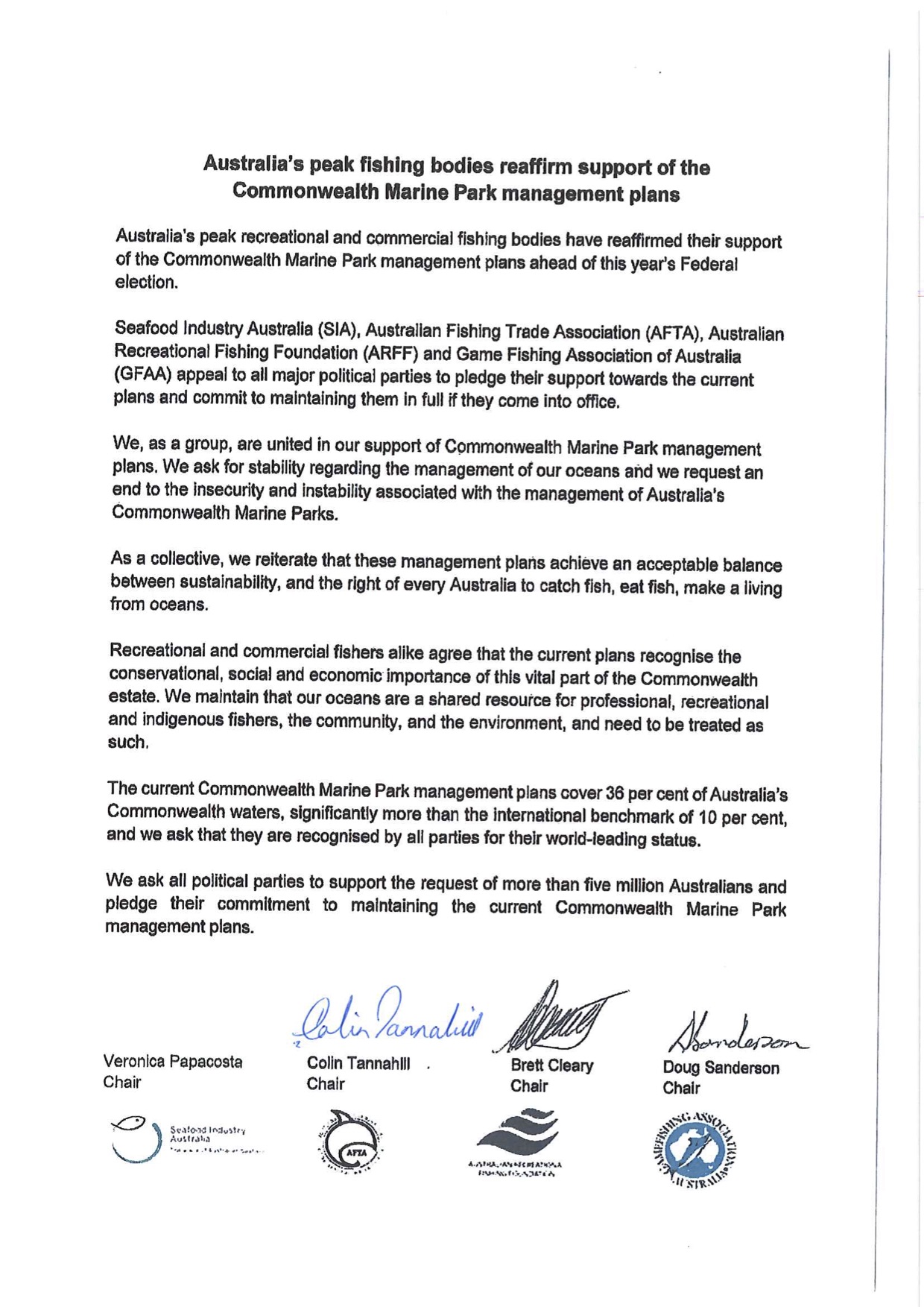 Letter presented to Tony Burke, Labor Shadow Minister for the Environment re: Marine Parks
